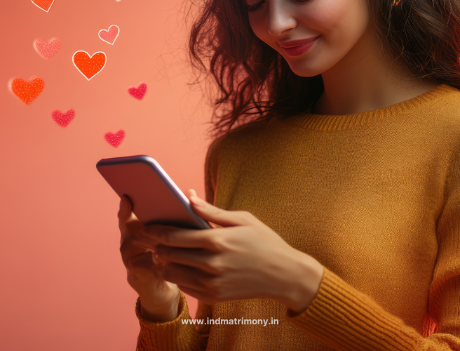 Smiling couple using a tablet to explore online matchmaking services on IND Matrimony