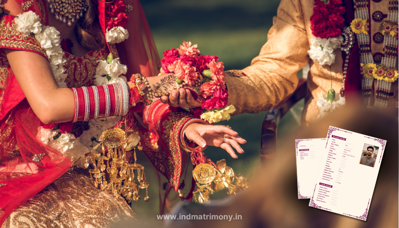 Bride and groom performing wedding rituals with marriage biodata forms – IND Matrimony