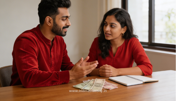 Salary for Marriage discussion between Indian couple planning finances together