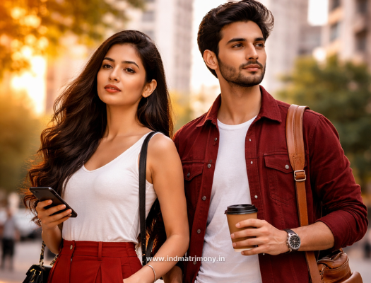 Modern Indian man and woman representing independence and staying single in India in an urban lifestyle setting