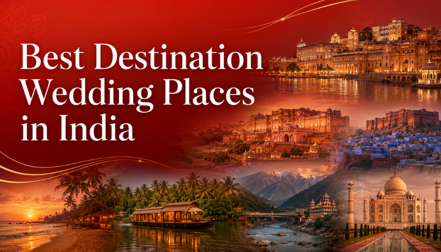 Best Destination Wedding Places in India with royal palaces, beaches, backwaters, mountains and heritage wedding locations
